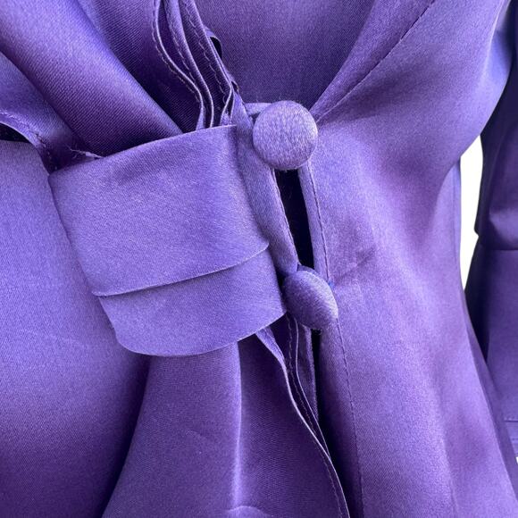 Frascara 8 Purple Silk Wrap Blouse Ruffle V-Neck Bell Sleeve Bow Tie NWOT - Picture 4 of 7